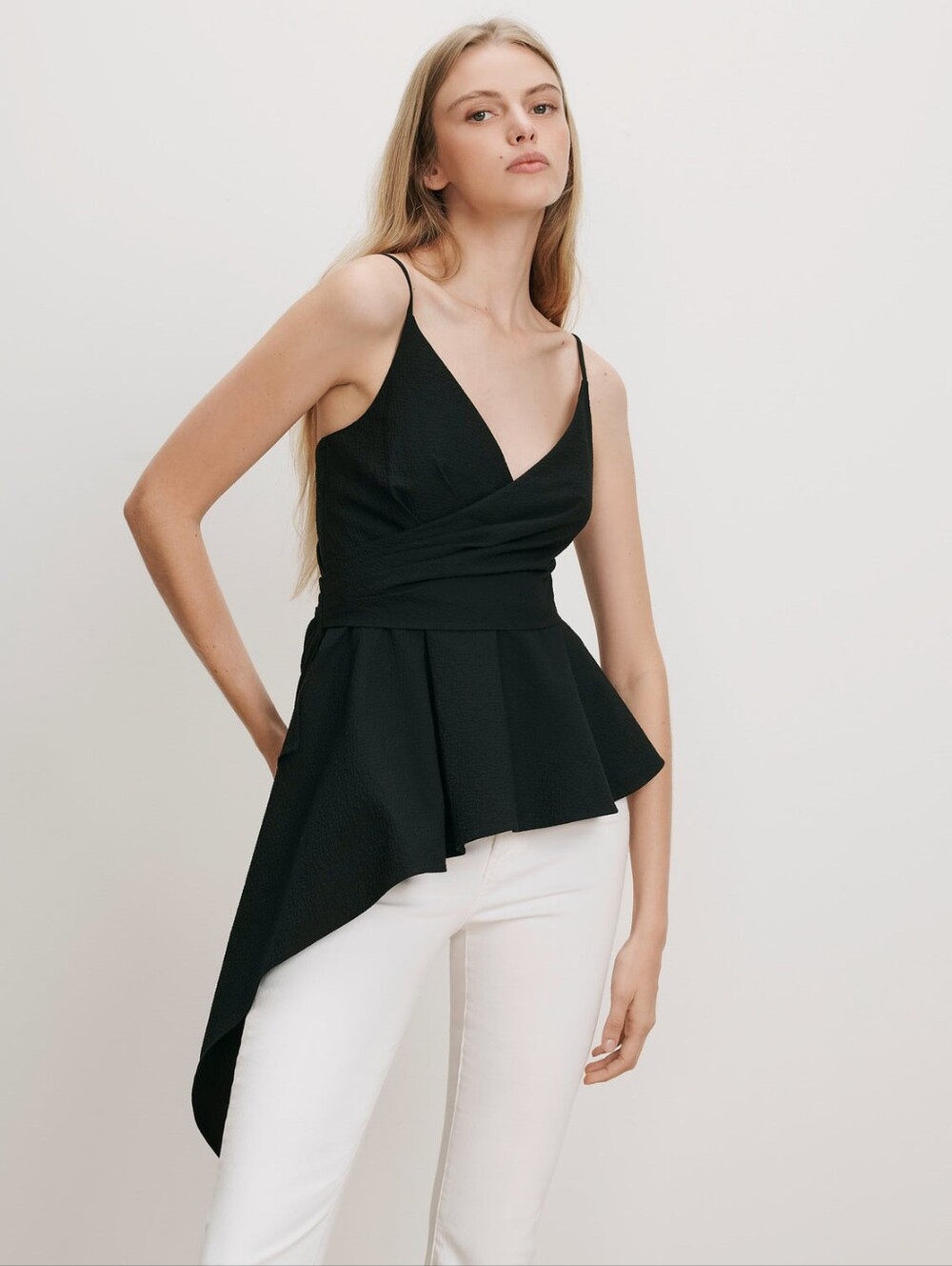 VERONICA BEARD Solange Wrap TopAdd to favorites Black Stretch-Cotton Asymmetric